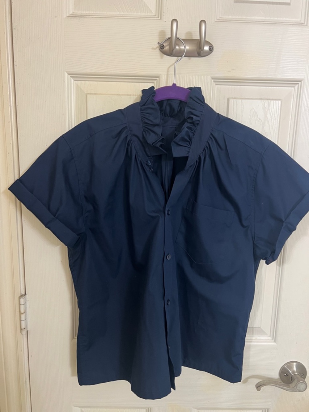KMJ Quarantini Navy Ruffle Collar Button-Down Shirt